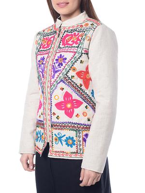 white khadi ethnic jacket - 12591608 - Standard Image - 2