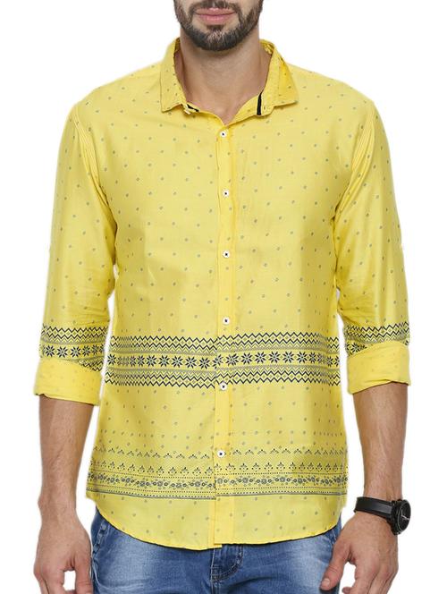 yellow cotton printed casual shirt - 12594049 - Standard Image - 1