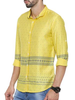 yellow cotton printed casual shirt - 12594049 - Standard Image - 2