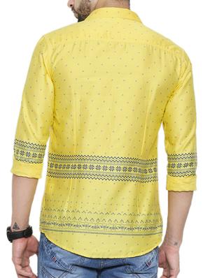 yellow cotton printed casual shirt - 12594049 - Standard Image - 3