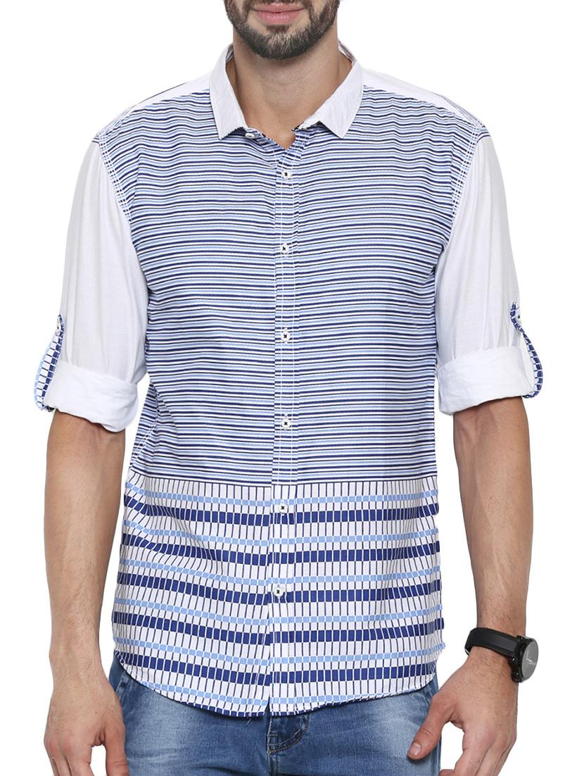 blue striped cotton casual shirt - 12594053 - Zoom Image - 1