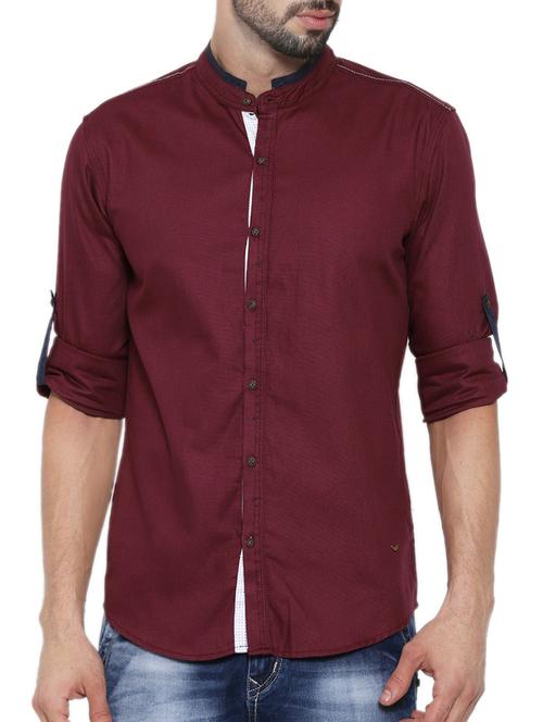 solid maroon cotton casual shirt - 12594095 - Standard Image - 1
