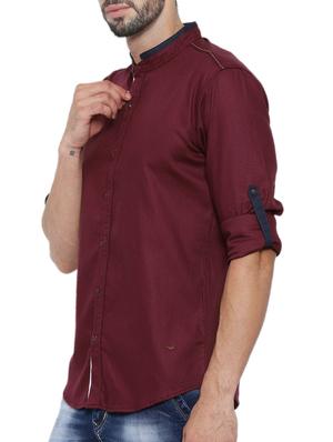solid maroon cotton casual shirt - 12594095 - Standard Image - 2