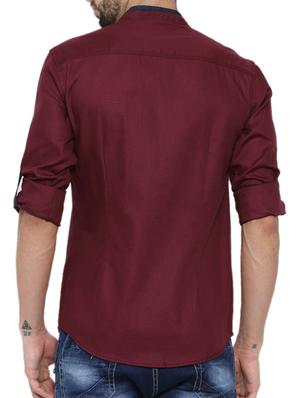 solid maroon cotton casual shirt - 12594095 - Standard Image - 3