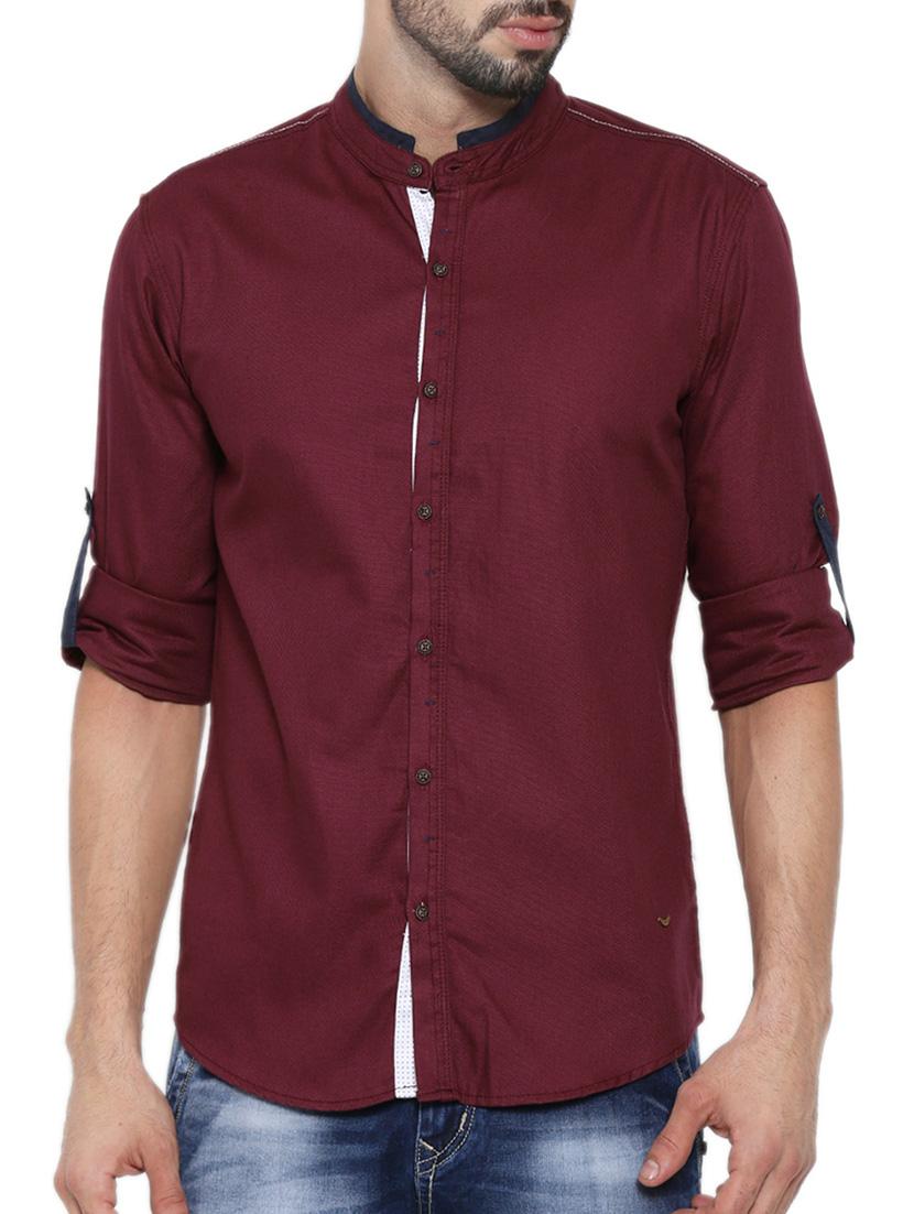 solid maroon cotton casual shirt - 12594095 - Zoom Image - 1