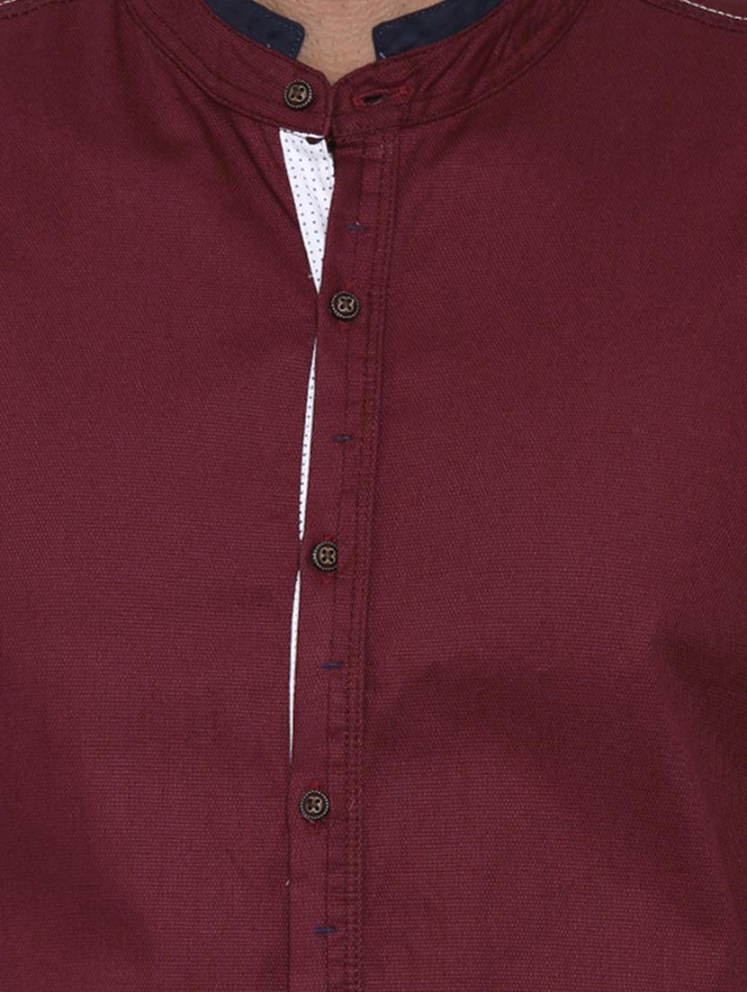 solid maroon cotton casual shirt - 12594095 - Zoom Image - 4