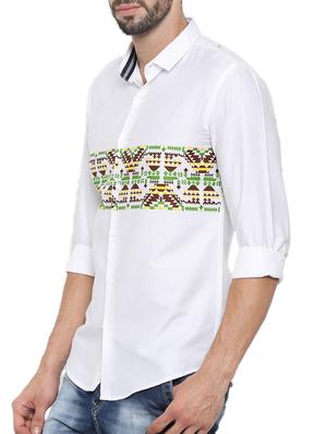 white cotton printed casual shirt - 12594100 - Standard Image - 2