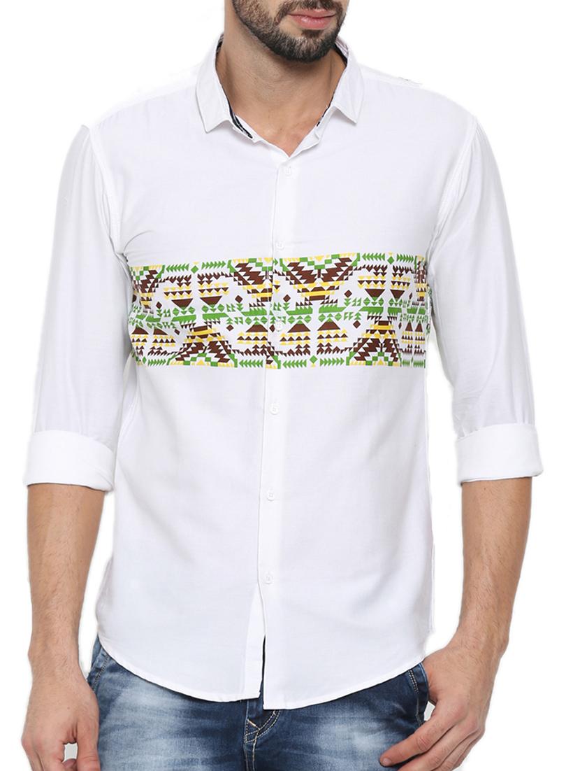 white cotton printed casual shirt - 12594100 - Zoom Image - 1