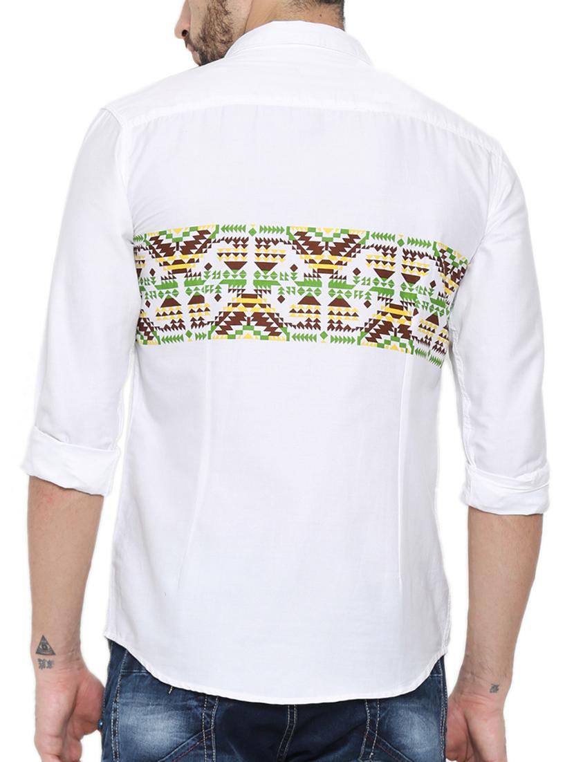 white cotton printed casual shirt - 12594100 - Zoom Image - 3