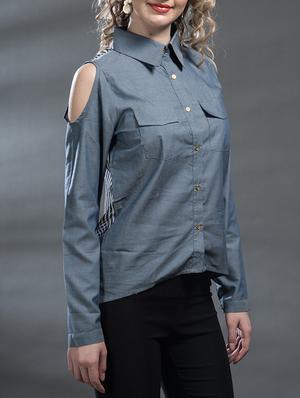 blue striped georgette regular shirt - 12594136 - Standard Image - 2