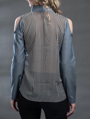 blue striped georgette regular shirt - 12594136 - Standard Image - 3