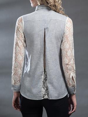 blue striped linen regular shirt - 12594137 - Standard Image - 2