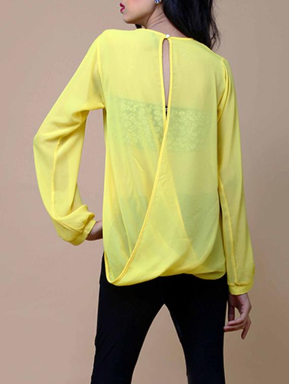 yellow georgette top - 12594140 - Zoom Image - 3