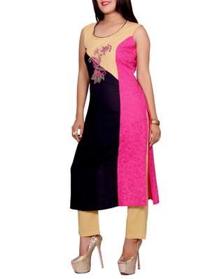 black rayon embroidered long kurta - 12594236 - Standard Image - 2