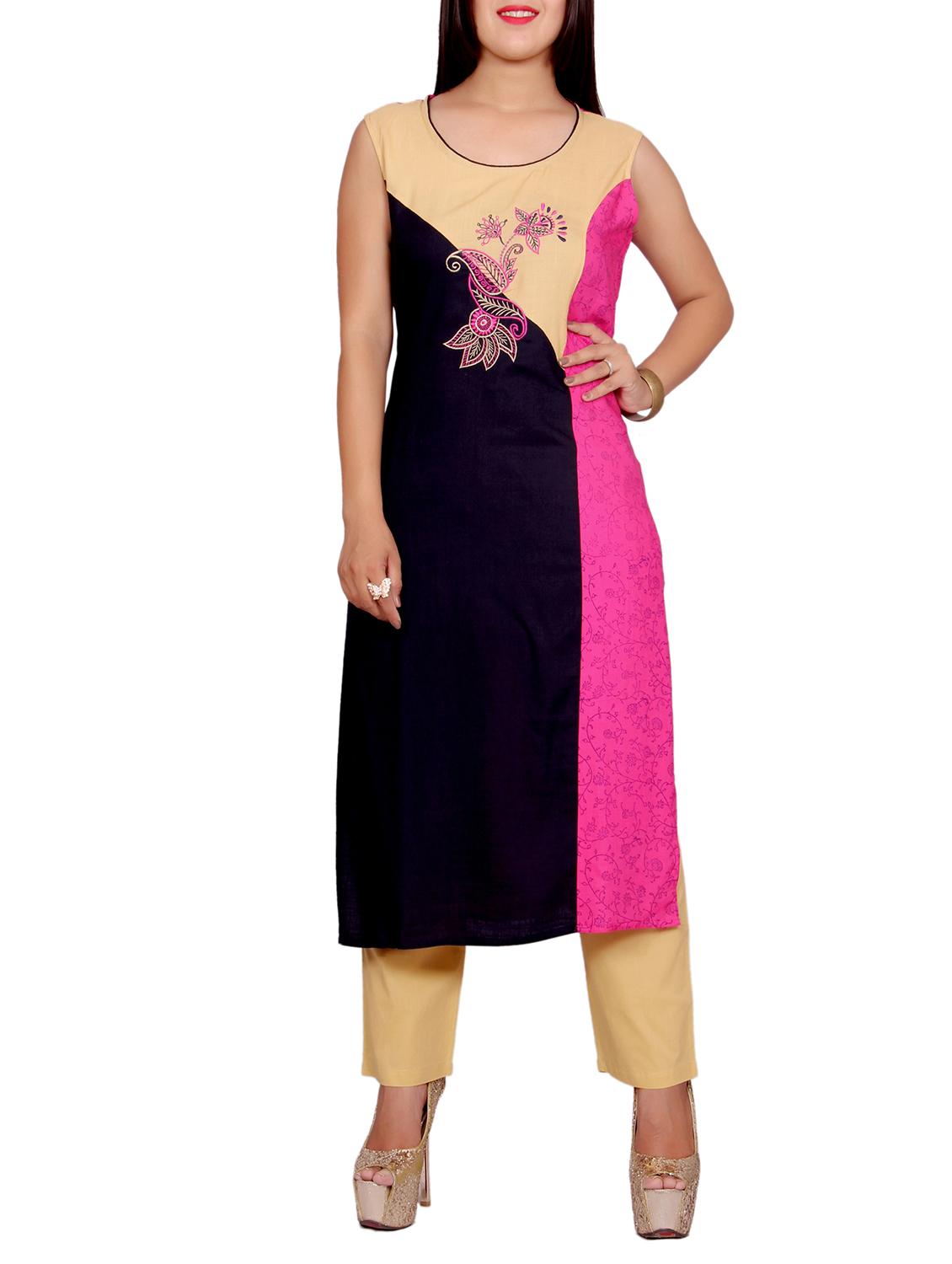 black rayon embroidered long kurta - 12594236 - Zoom Image - 1