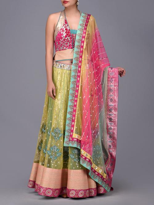 Multicoloured embroidered lehenga set - 1261344 - Very Small Image - 1
