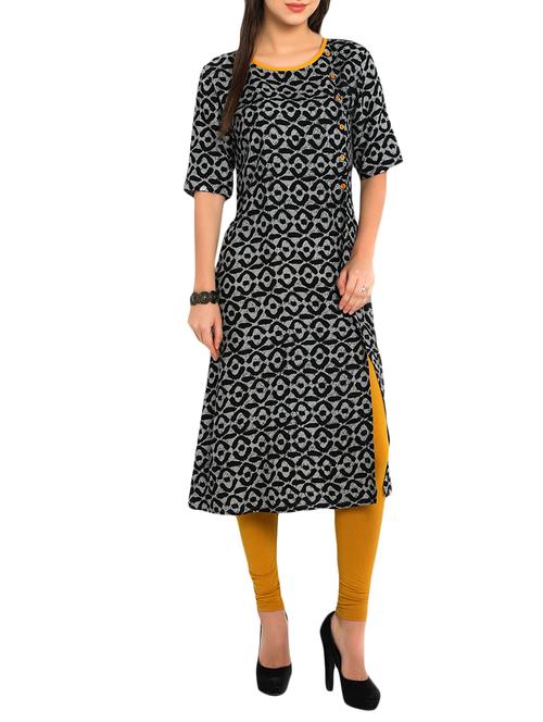 black viscose aline kurta - 12648397 -  Standard Image - 0