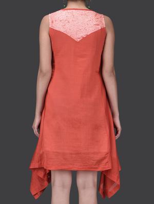 orange chanderi silk printed tunic - 1265487 - Standard Image - 3
