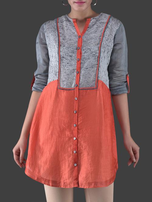 grey and red chanderi silk tunic - 1265490 - Standard Image - 1