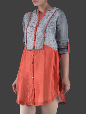 grey and red chanderi silk tunic - 1265490 - Standard Image - 2