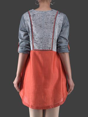 grey and red chanderi silk tunic - 1265490 - Standard Image - 3