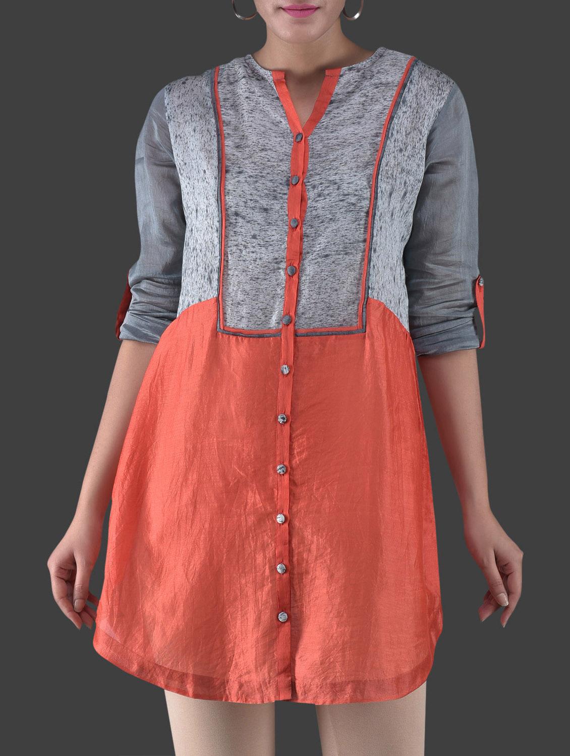 grey and red chanderi silk tunic - 1265490 - Zoom Image - 1
