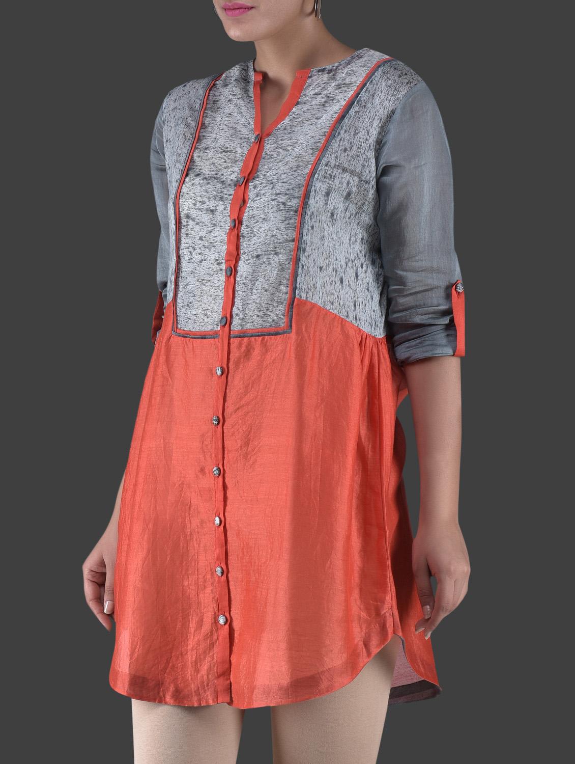 grey and red chanderi silk tunic - 1265490 - Zoom Image - 2