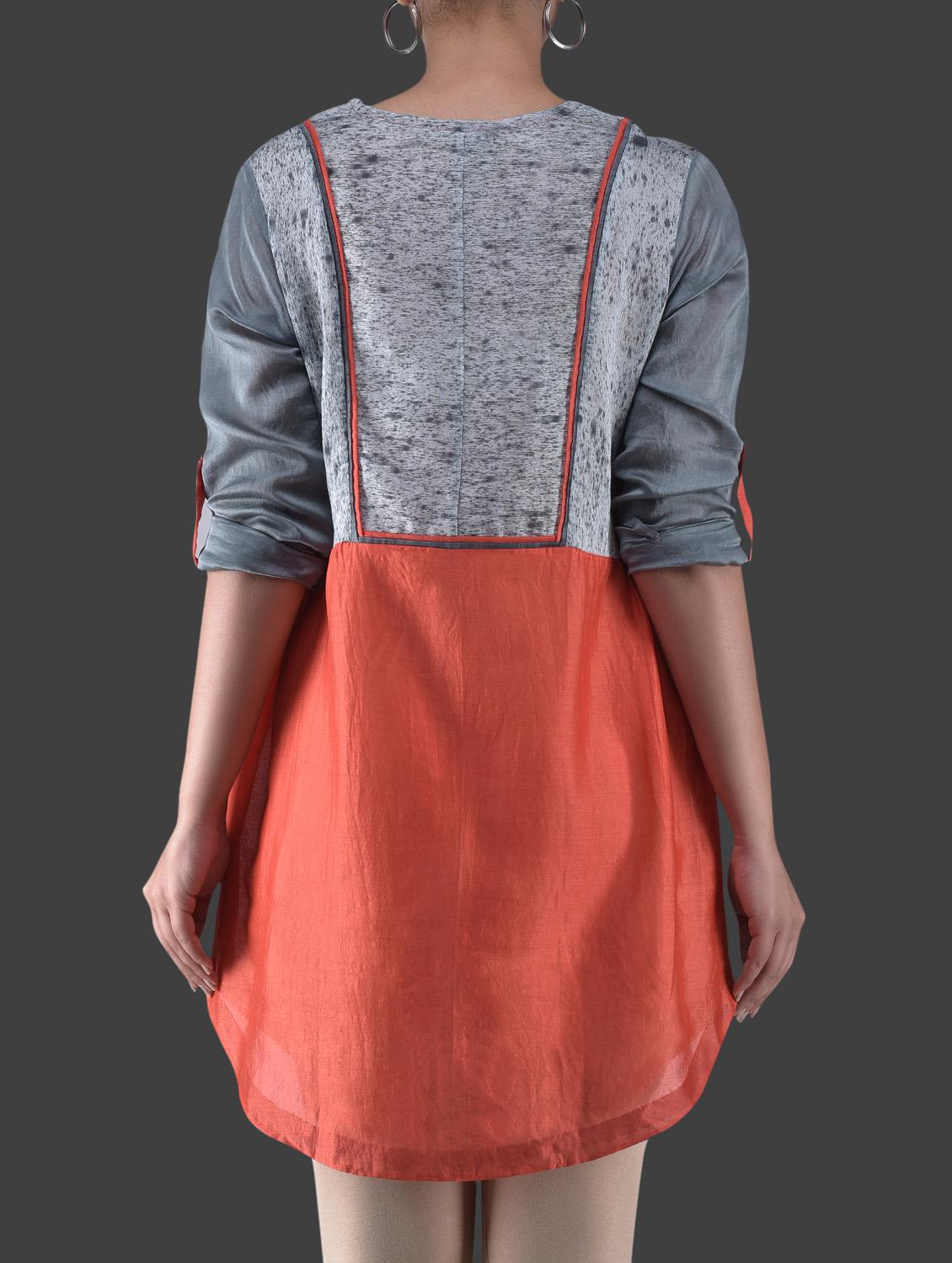 grey and red chanderi silk tunic - 1265490 - Zoom Image - 3