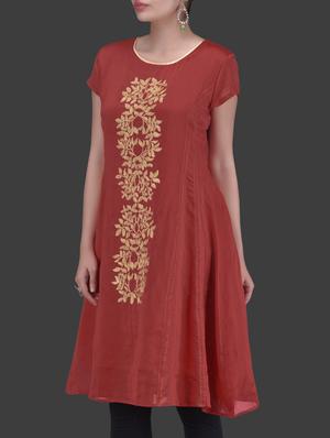 red embroidered chanderi silk dress - 1265533 - Standard Image - 2