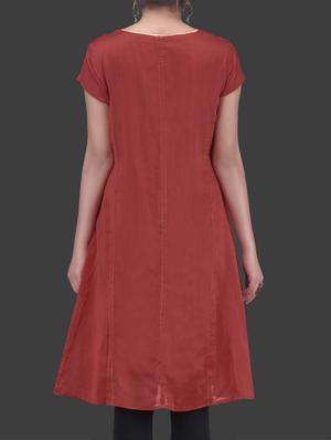 red embroidered chanderi silk dress - 1265533 - Standard Image - 3