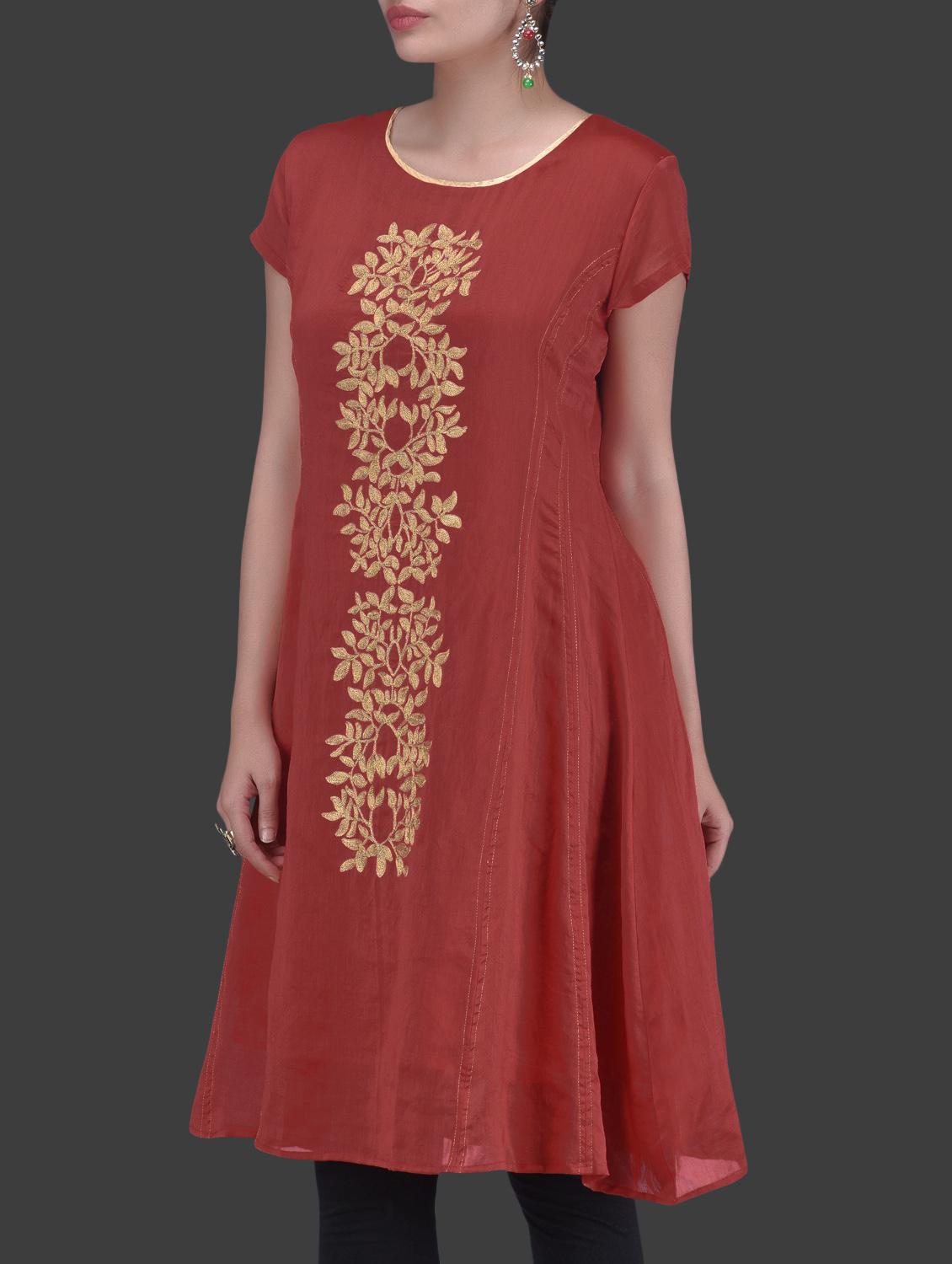 red embroidered chanderi silk dress - 1265533 - Zoom Image - 2