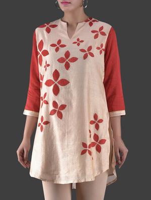 cream appliqued chanderi silk tunic - 1265538 - Standard Image - 2