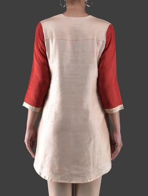 cream appliqued chanderi silk tunic - 1265538 - Standard Image - 3