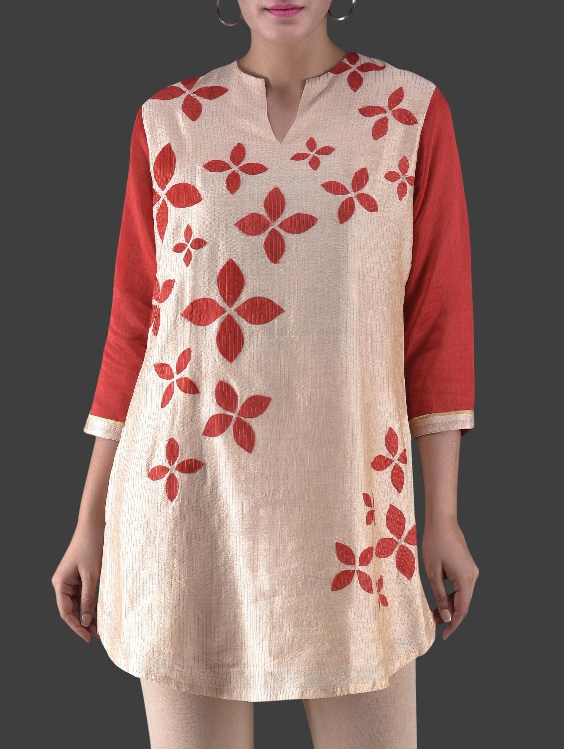 cream appliqued chanderi silk tunic - 1265538 - Zoom Image - 1