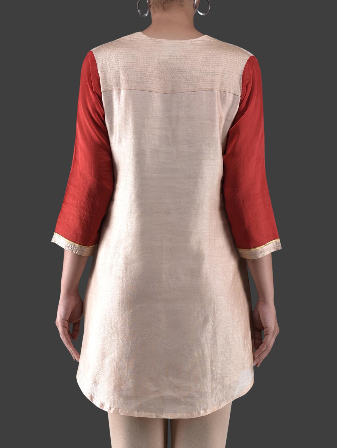 cream appliqued chanderi silk tunic - 1265538 - Zoom Image - 3