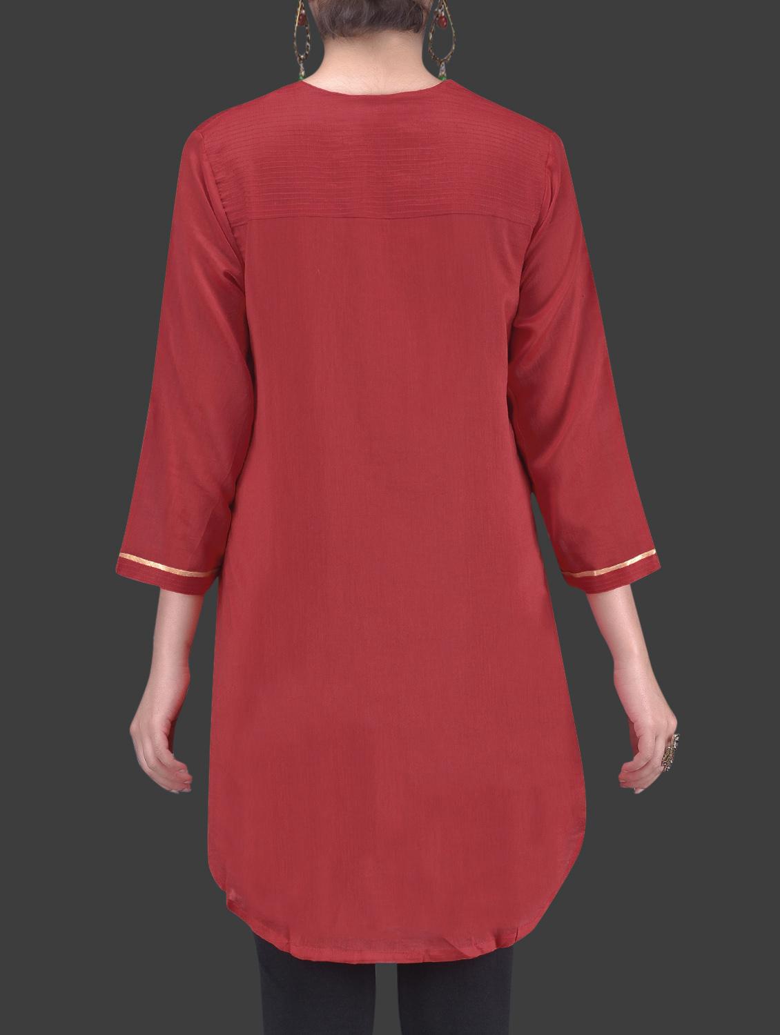 red appliqued chanderi silk tunic - 1265539 - Zoom Image - 3