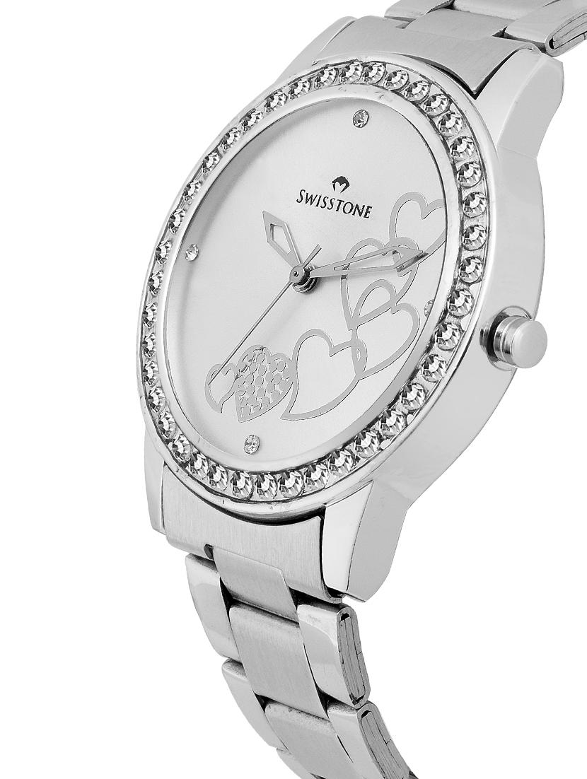 crystal studded stainless steel chain wrist watch - 12719619 - Zoom Image - 2
