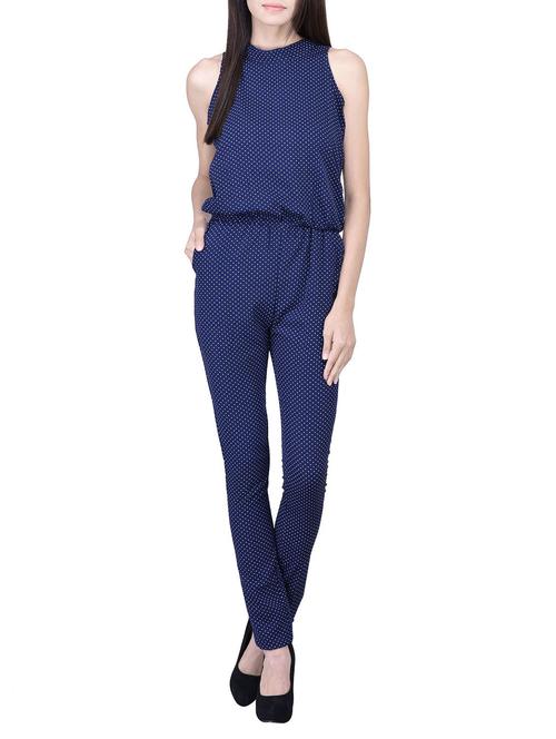 blue polyester full leg jumpsuit - 12755837 - Standard Image - 1