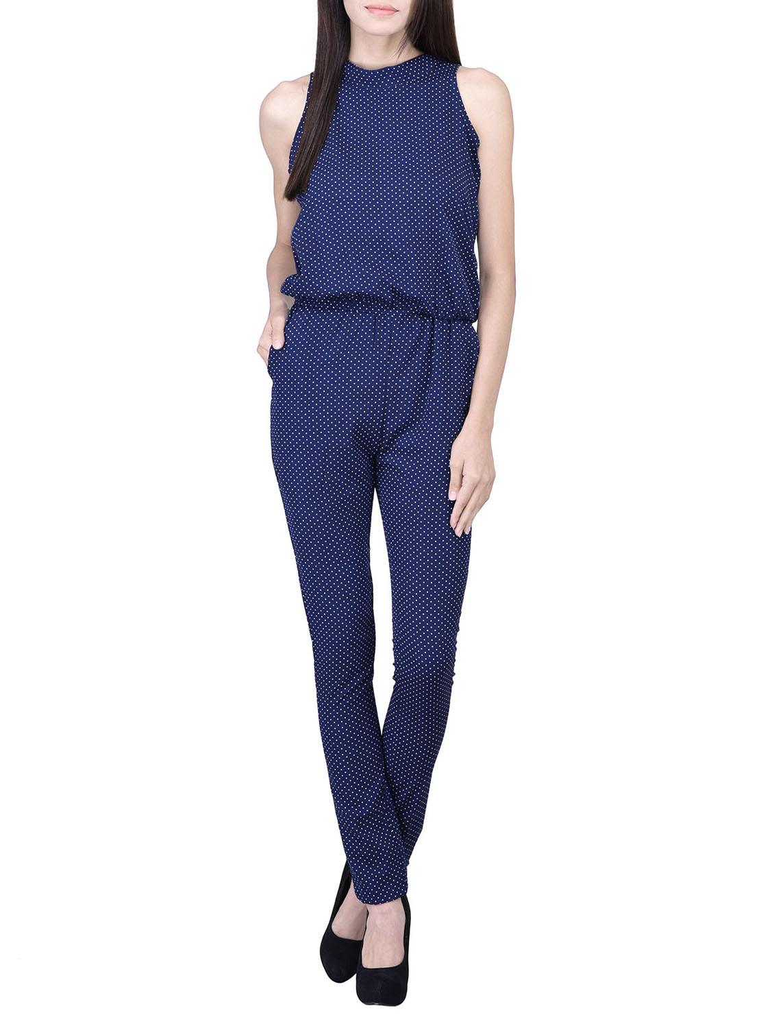 blue polyester full leg  jumpsuit