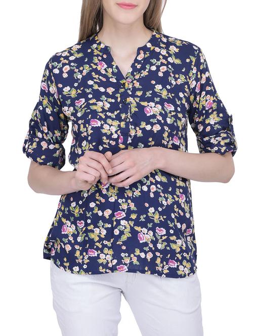navy blue rayon top - 12755879 - Standard Image - 1