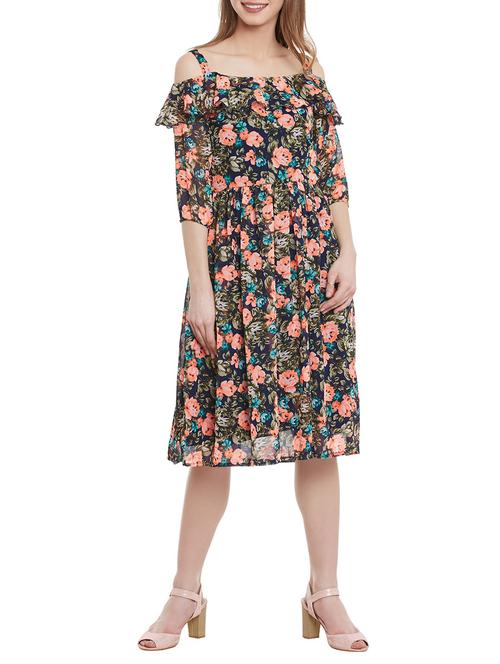 multicolored floral printed georgette dress - 12758381 - Standard Image - 1
