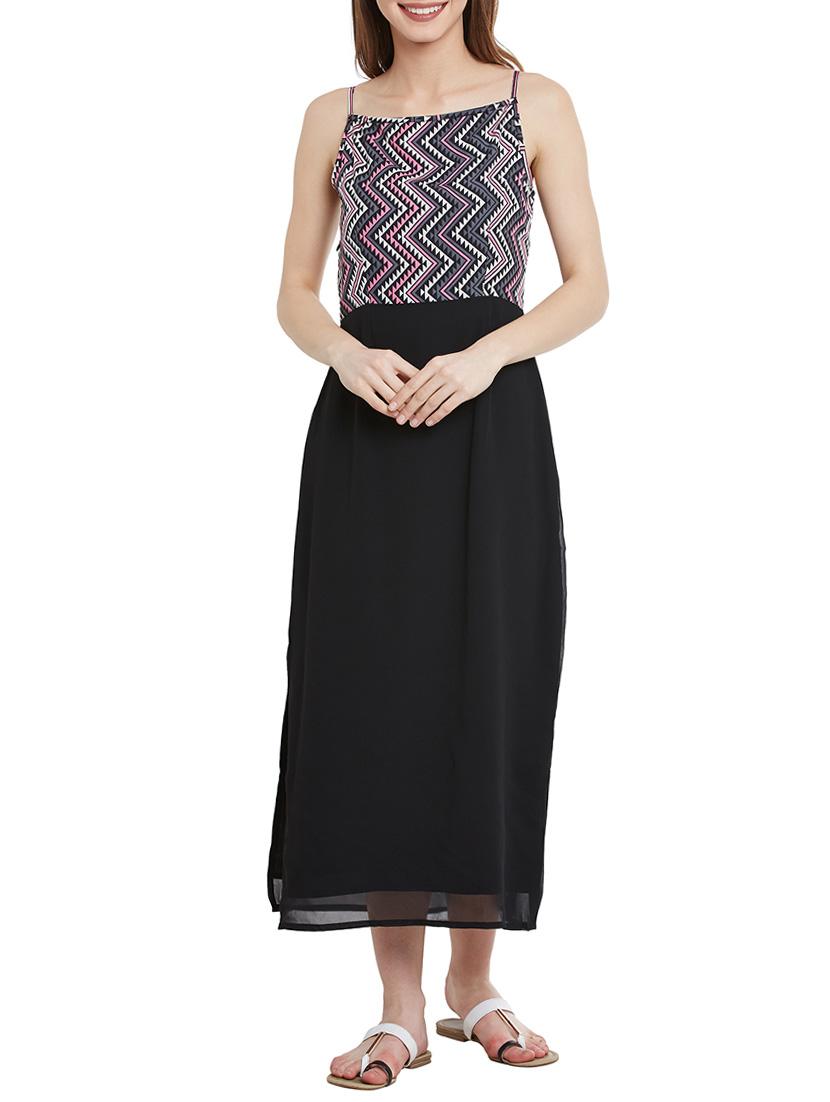black printed georgette dress - 12758391 - Zoom Image - 1