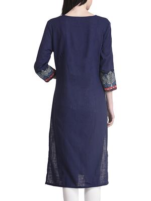 blue cotton straight kurta - 12761621 - Standard Image - 3