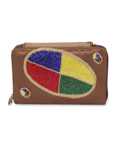 brown sequined clutch cum slingbag - 1276995 - Standard Image - 1