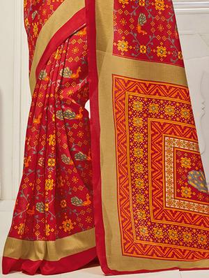 red silk printed saree with blouse - 12774018 - Standard Image - 3