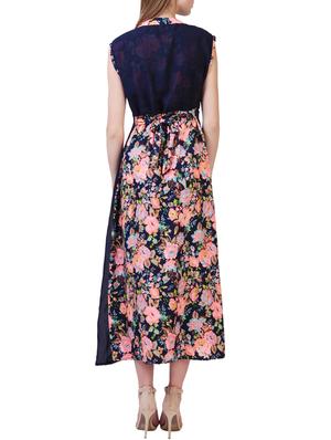 navy blue floral printed poly georgette dress - 12778072 - Standard Image - 3