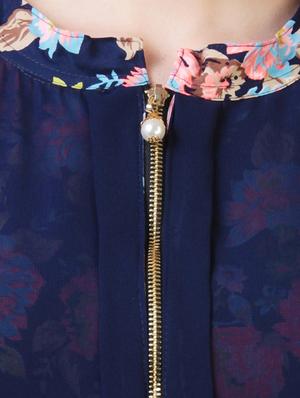 navy blue floral printed poly georgette dress - 12778072 - Standard Image - 4