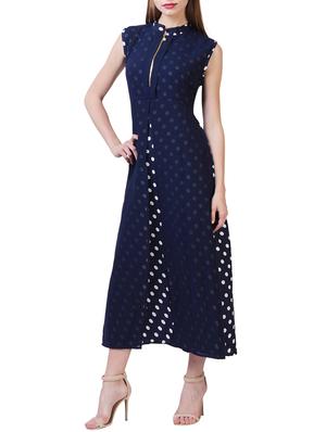 navy blue polka dots printed poly georgette dress - 12778074 - Standard Image - 2