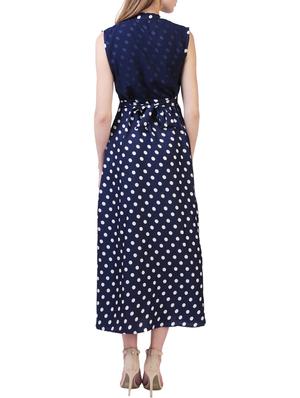 navy blue polka dots printed poly georgette dress - 12778074 - Standard Image - 3