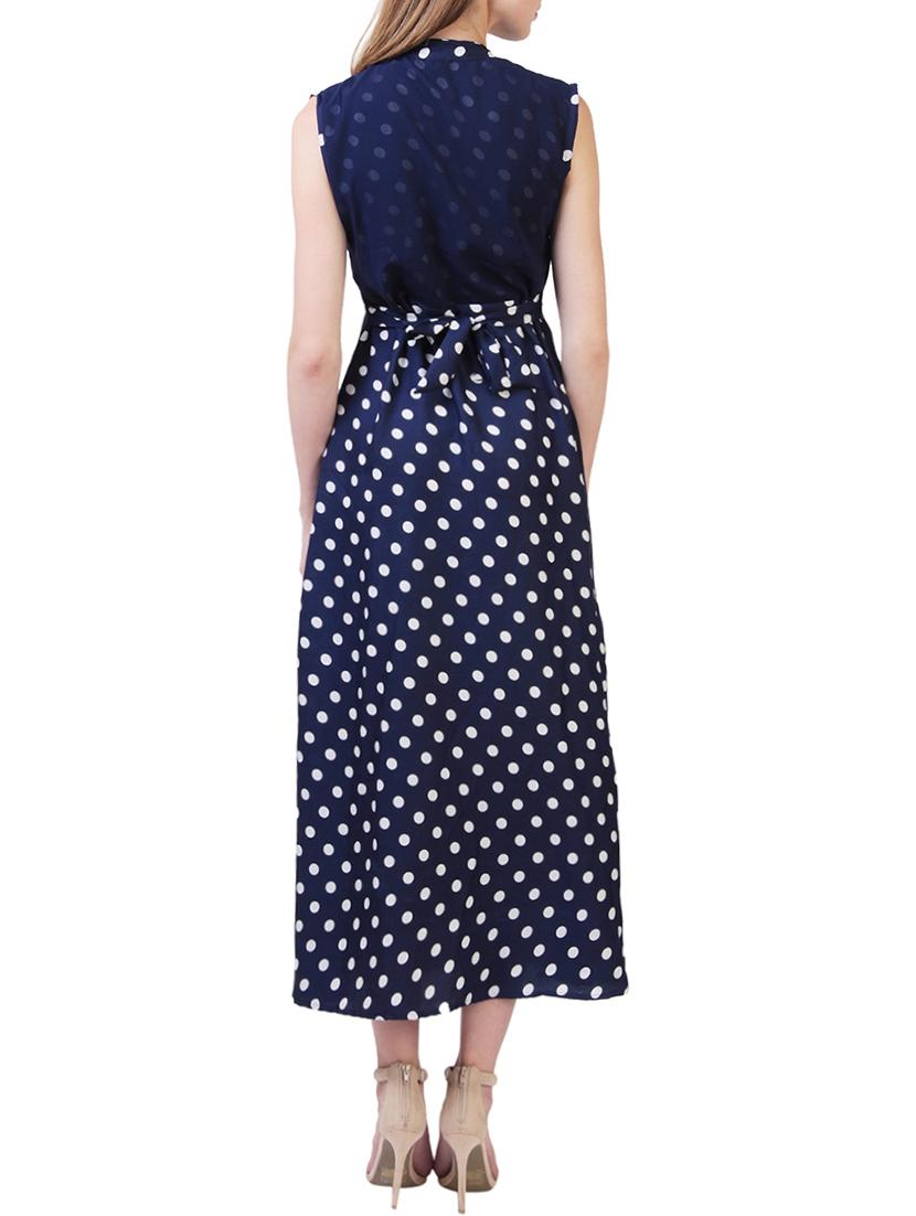 navy blue polka dots printed poly georgette dress - 12778074 - Zoom Image - 3